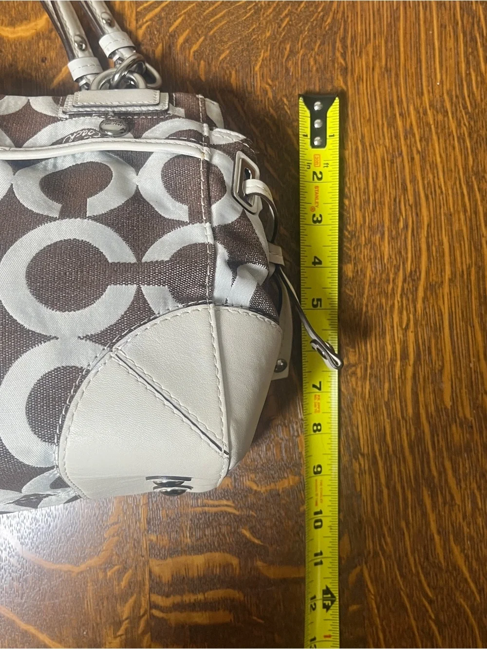 Coach Op Art Peyton Carryall Brown & White Signature Shoulder Bag with Turnlock